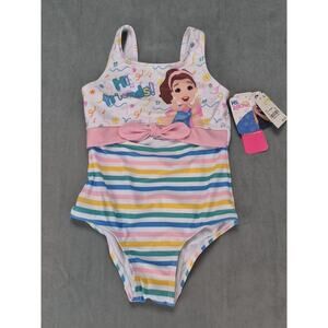 Ms. Rachel Toddler One-Piece Swimsuit | Rainbow Stripes UPF 50+ Size 3T